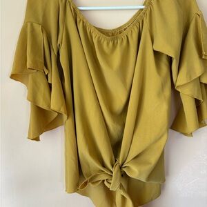 Elegant Mustard Ruffle Sleeve Women's Top